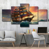 Sailboat In The Sunset 5 Panels Canvas Prints Wall Art Home Decor, Large Mixed Canvas