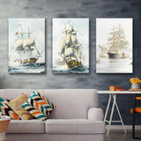 Sailboats Floating In The Sea Set of 3 Piece Canvas Prints Wall Art Decor