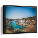 Sailing Boats in a Menorca Harbour Mediterranean Sea Framed Canvas Prints Wall Art - Painting Prints, Wall Decor, Floating Frame