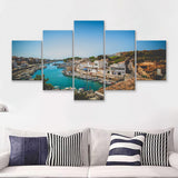 Sailing Boats in a Menorca Harbour Mediterranean Sea 5 Piece Canvas Prints Wall Art - Painting Prints, Wall Decor,Multi Panel