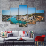 Sailing Boats in a Menorca Harbour Mediterranean Sea 5 Piece Canvas Prints Wall Art - Painting Prints, Wall Decor,Multi Panel