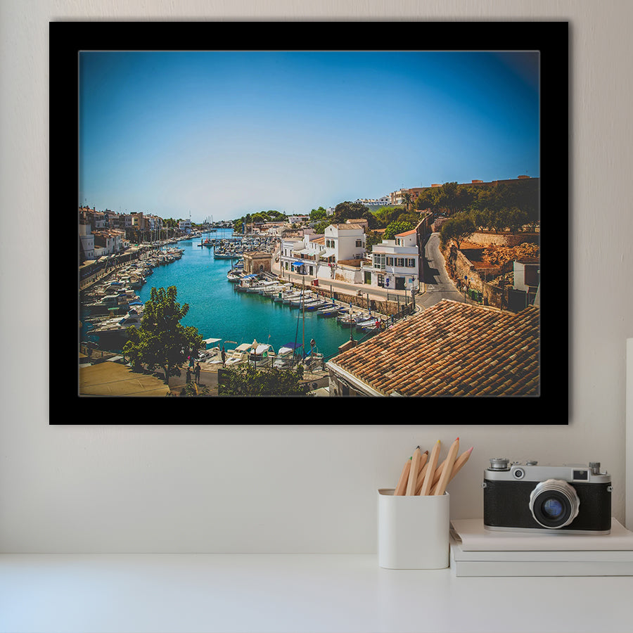 Sailing Boats in a Menorca Harbour Mediterranean Sea Framed Art Prints Wall Decor - Painting Prints, Framed Picture