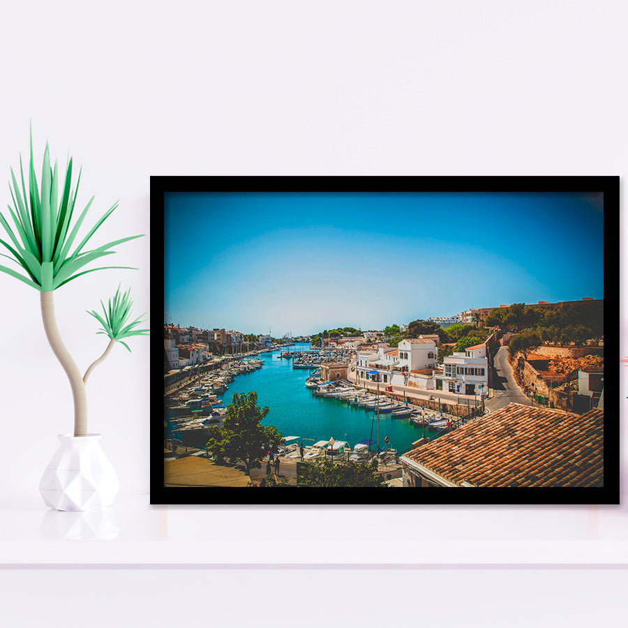 Sailing Boats in a Menorca Harbour Mediterranean Sea Framed Art Prints Wall Decor - Painting Prints, Framed Picture