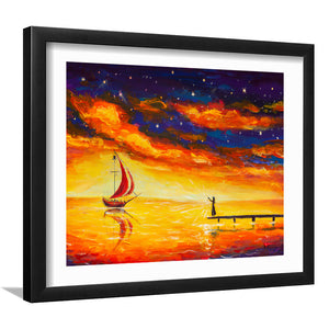 Sailing Ship With Red Sails Framed Wall Art - Framed Prints, Art Prints, Home Decor, Painting Prints