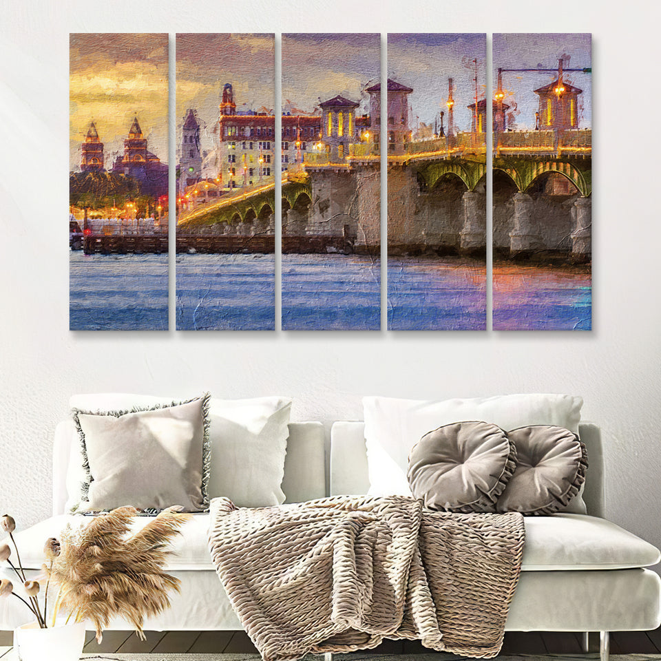 Saint Augustine City at Sunset Saint Augustine 5 Piece B Canvas Prints Wall Art Decor - Painting Canvas, Multi Panels