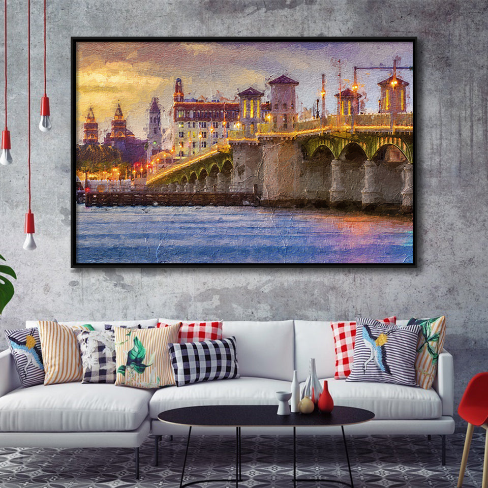 Saint Augustine City at Sunset Saint Augustine Framed Canvas Prints Wall Art Decor - Paiting Canvas, Art Prints, Floating Frame