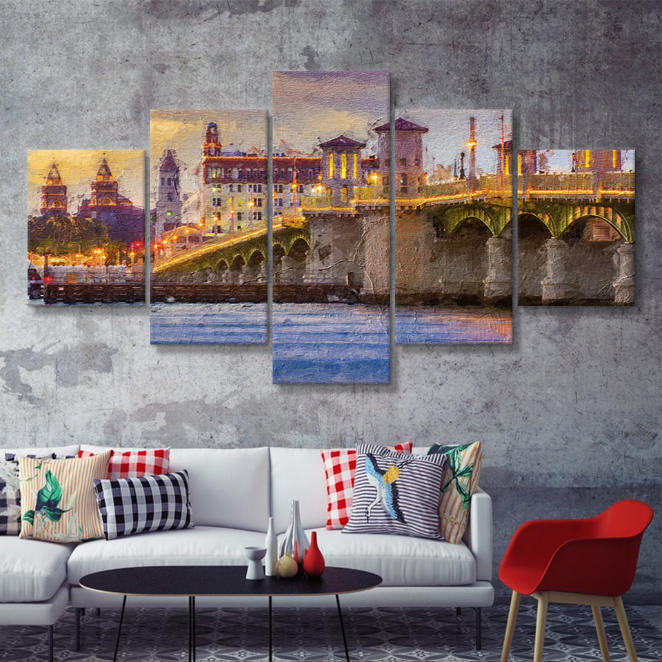 Saint Augustine City at Sunset Saint Augustine 5 Piece Canvas Prints Wall Art Decor - Painting Canvas, Multi Panels
