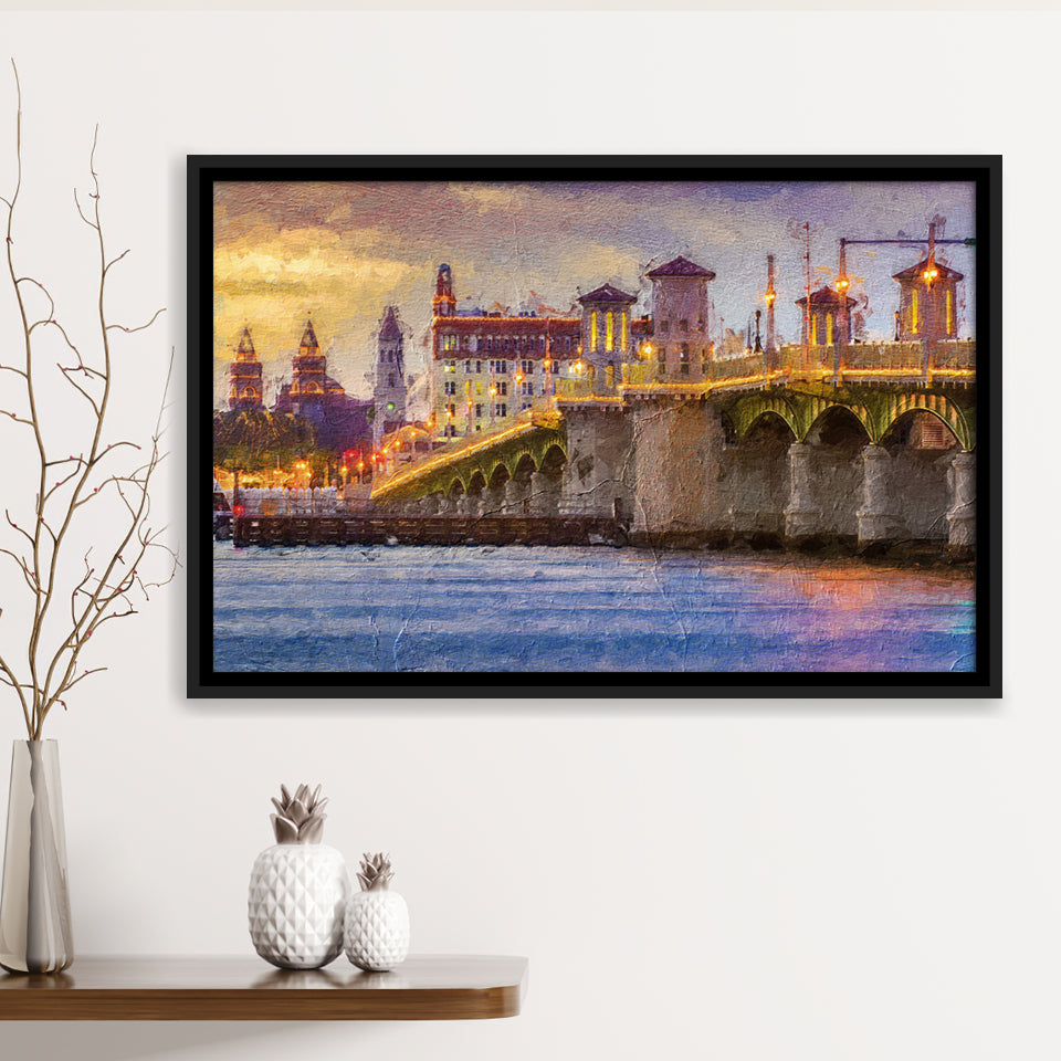 Saint Augustine City at Sunset Saint Augustine Framed Canvas Prints Wall Art Decor - Paiting Canvas, Art Prints, Floating Frame