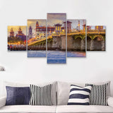 Saint Augustine City at Sunset Saint Augustine 5 Piece Canvas Prints Wall Art Decor - Painting Canvas, Multi Panels