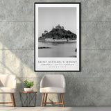 Saint Michael'S Mount Travel Art Black And White Decor Framed Canvas Prints Wall Art Home Decor, Floating Frame