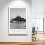 Saint Michael'S Mount Travel Art Black And White Decor Framed Canvas Prints Wall Art Home Decor, Floating Frame