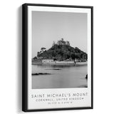 Saint Michael'S Mount Travel Art Black And White Decor Framed Canvas Prints Wall Art Home Decor, Floating Frame