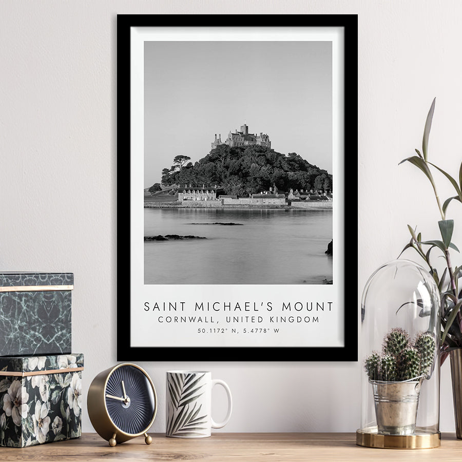 Saint Michael'S Mount Travel Art Black And White Decor Framed Art Prints Wall Art Decor, Framed Picture