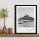 Saint Michael'S Mount Travel Art Black And White Decor Framed Canvas Prints Wall Art Home Decor, Floating Frame