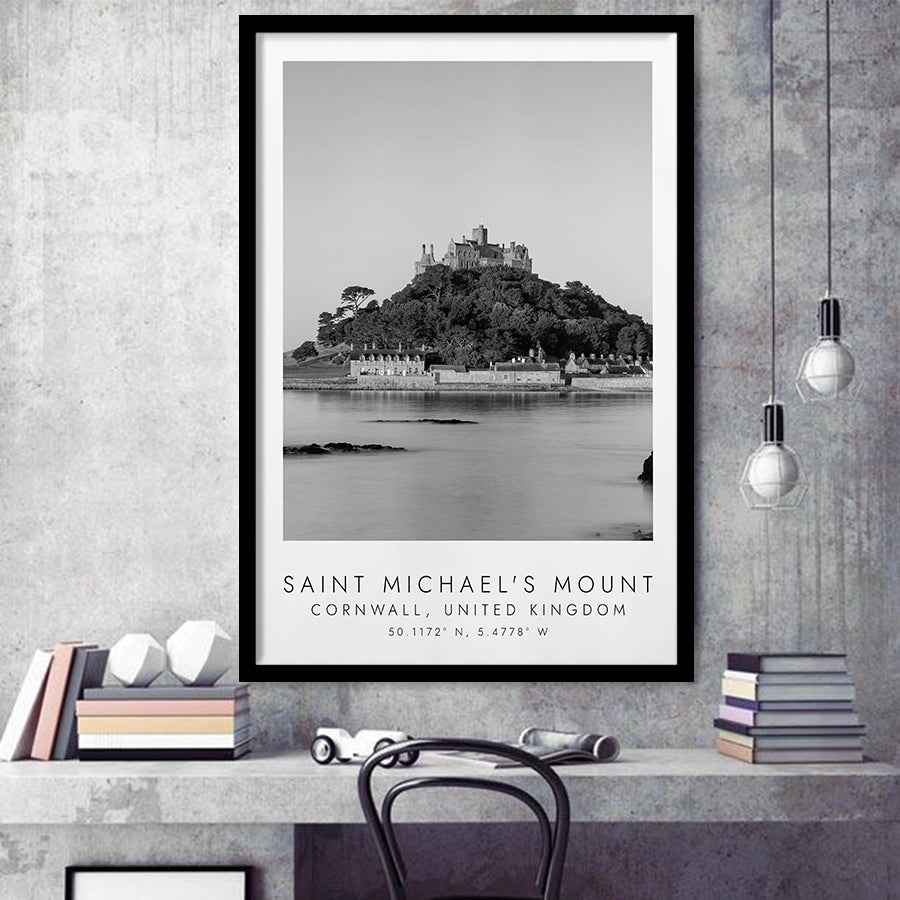 Saint Michael'S Mount Travel Art Black And White Decor Framed Art Prints Wall Art Decor, Framed Picture