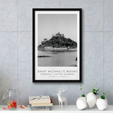 Saint Michael'S Mount Travel Art Black And White Decor Framed Canvas Prints Wall Art Home Decor, Floating Frame