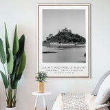 Saint Michael'S Mount Travel Art Black And White Decor Framed Canvas Prints Wall Art Home Decor, Floating Frame