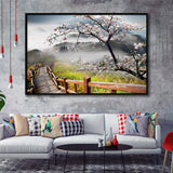 Sakura Mountain Framed Canvas Prints Wall Art Decor, Framed Picture, Floating Frame