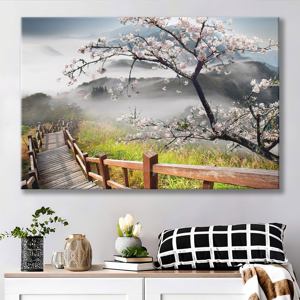 Sakura Mountain Canvas Prints Wall Art Decor - Painting Canvas,Home Decor, Ready to Hang