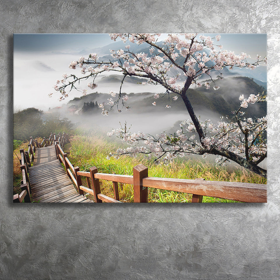Sakura Mountain Canvas Prints Wall Art Decor - Painting Canvas,Home Decor, Ready to Hang