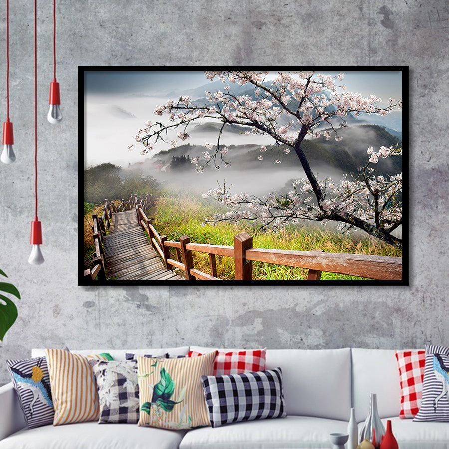 Sakura Mountain Framed Art Prints Wall Art Decor, Framed Picture, Home Decor