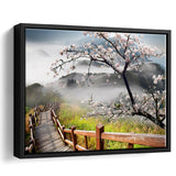 Sakura Mountain Framed Canvas Prints Wall Art Decor, Framed Picture, Floating Frame