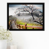 Sakura Mountain Framed Canvas Prints Wall Art Decor, Framed Picture, Floating Frame