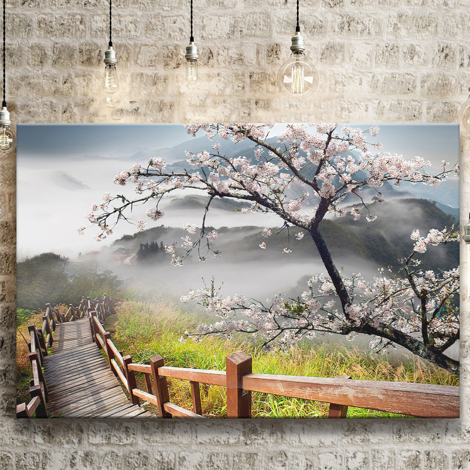 Sakura Mountain Canvas Prints Wall Art Decor - Painting Canvas,Home Decor, Ready to Hang