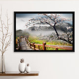 Sakura Mountain Framed Canvas Prints Wall Art Decor, Framed Picture, Floating Frame