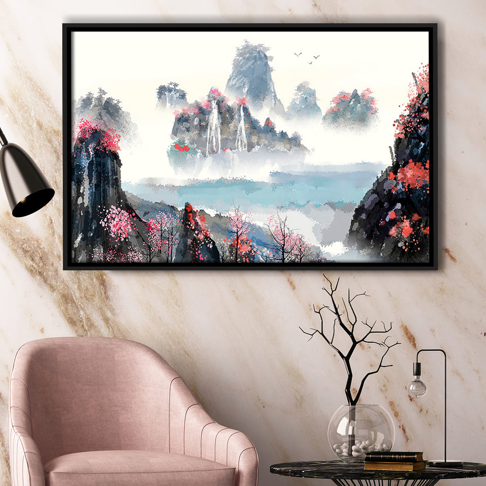 Sakura Canvas Landscape Framed Canvas Prints Wall Art Decor, Framed Picture, Floating Frame