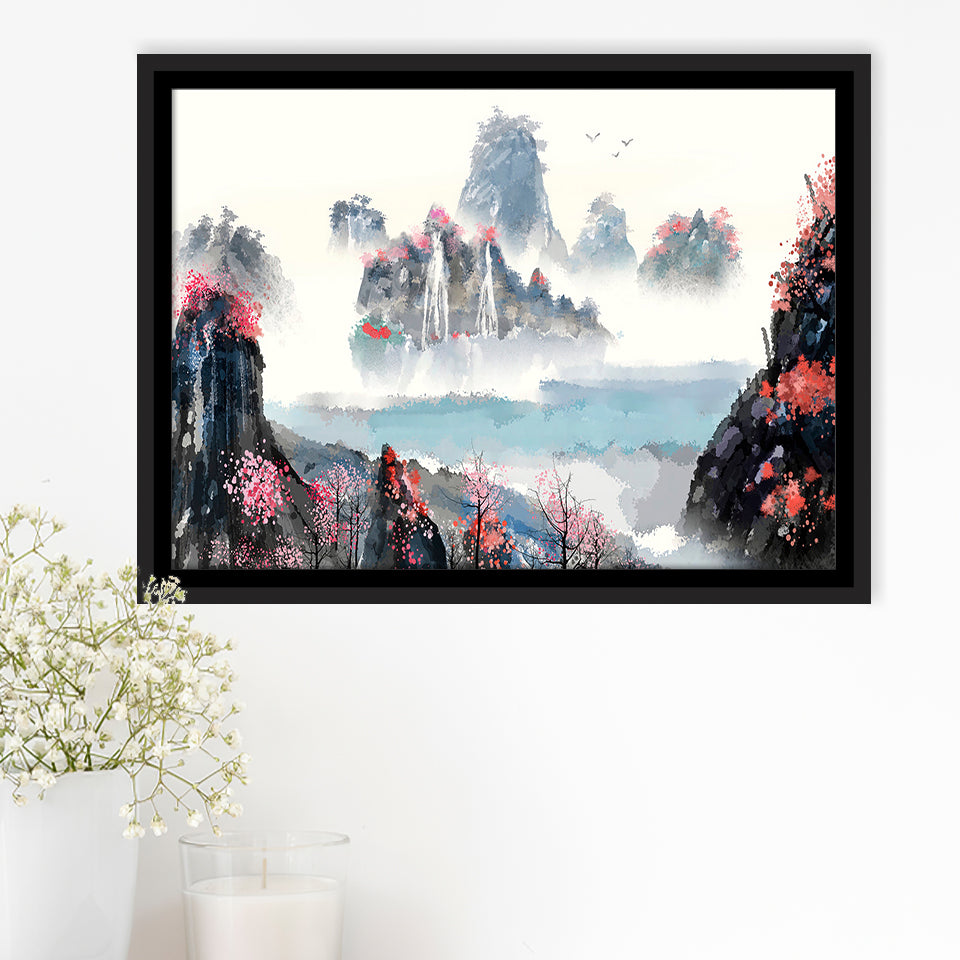Sakura Canvas Landscape Framed Canvas Prints Wall Art Decor, Framed Picture, Floating Frame