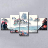 Sakura Canvas Landscape 5 Piece Canvas Prints Wall Art Decor, Multi Panels, Mixed Canvas