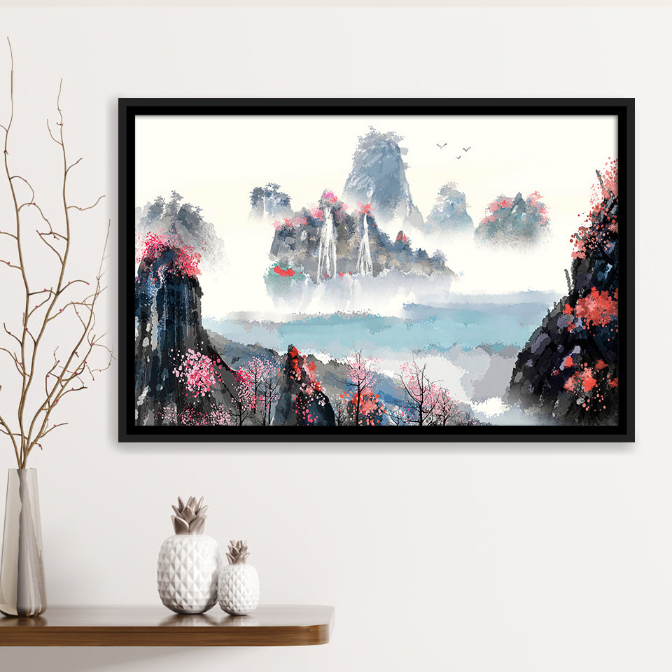 Sakura Canvas Landscape Framed Canvas Prints Wall Art Decor, Framed Picture, Floating Frame