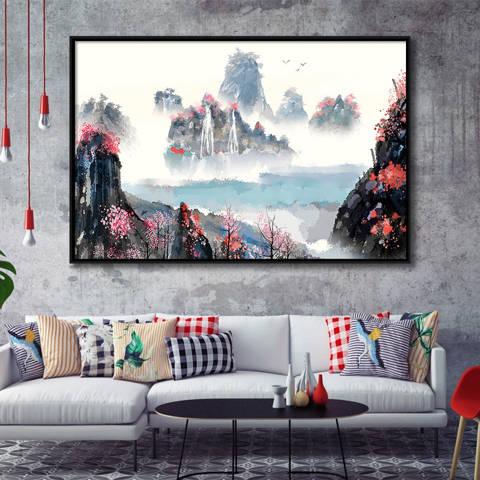 Sakura Canvas Landscape Framed Canvas Prints Wall Art Decor, Framed Picture, Floating Frame