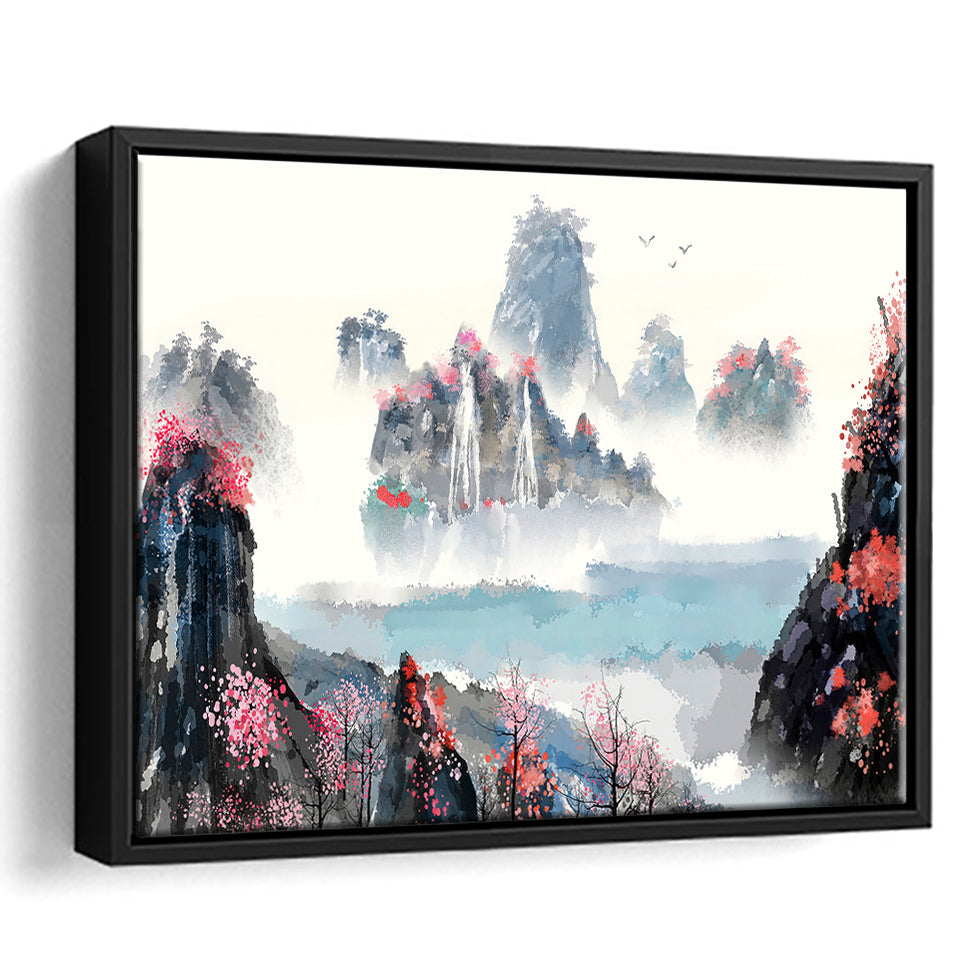 Sakura Canvas Landscape Framed Canvas Prints Wall Art Decor, Framed Picture, Floating Frame