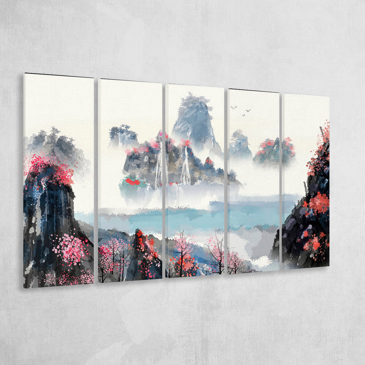Sakura Canvas Landscape 5 Piece B Canvas Prints Wall Art, Multi