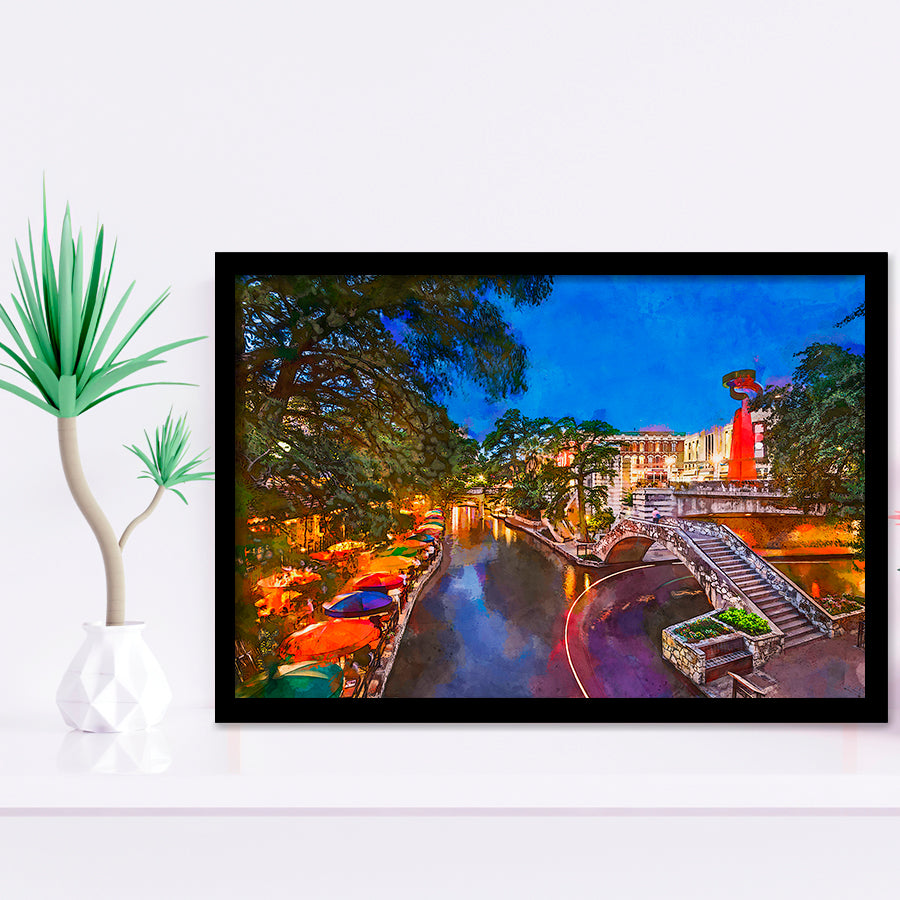 San Antonio Texas Usa Cityscape River City Art Watercolor Framed Art Prints Wall Art Decor,Framed Picture