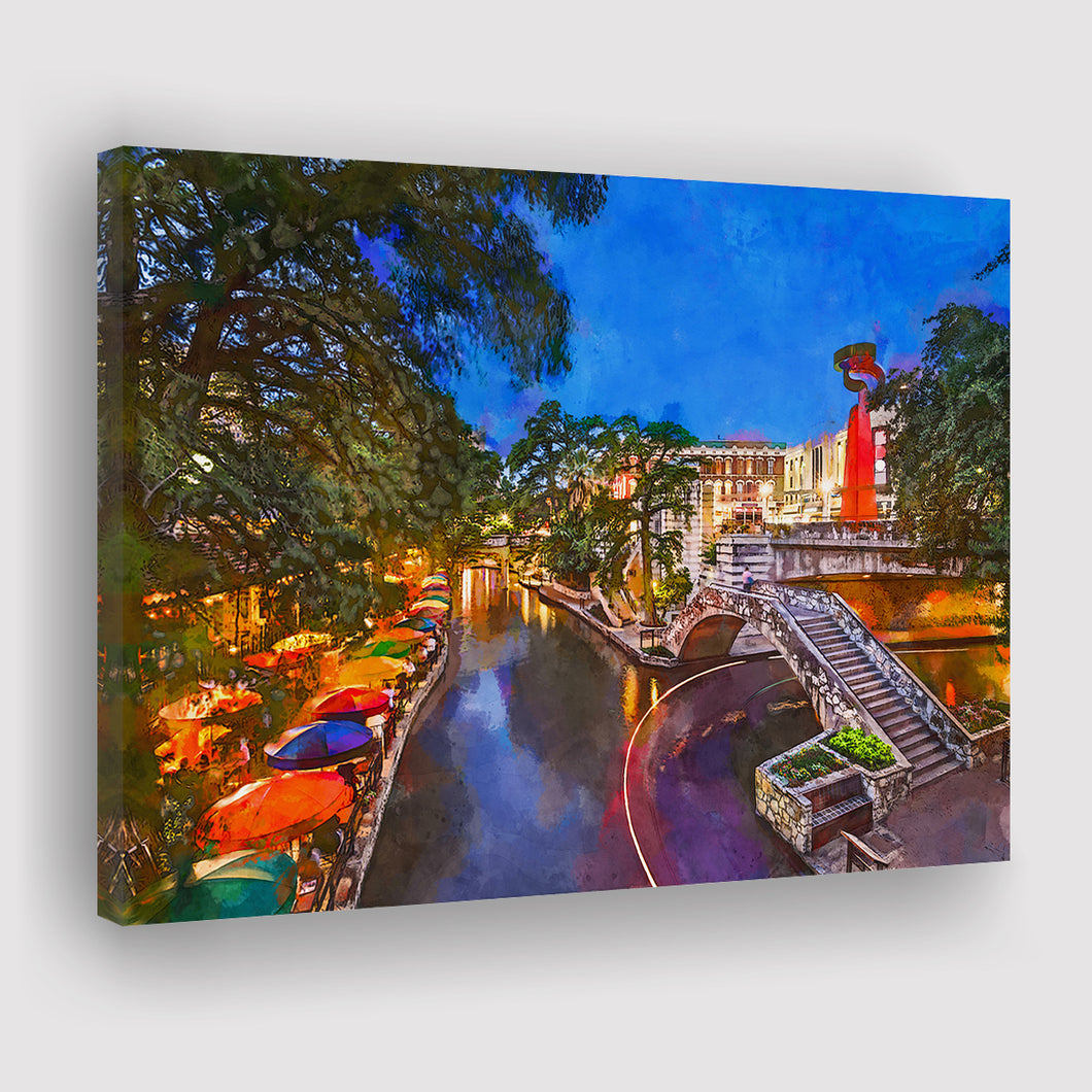 San Antonio Texas Usa Cityscape River City Art Watercolor Canvas Prints Wall Art Home Decor, Large Canvas