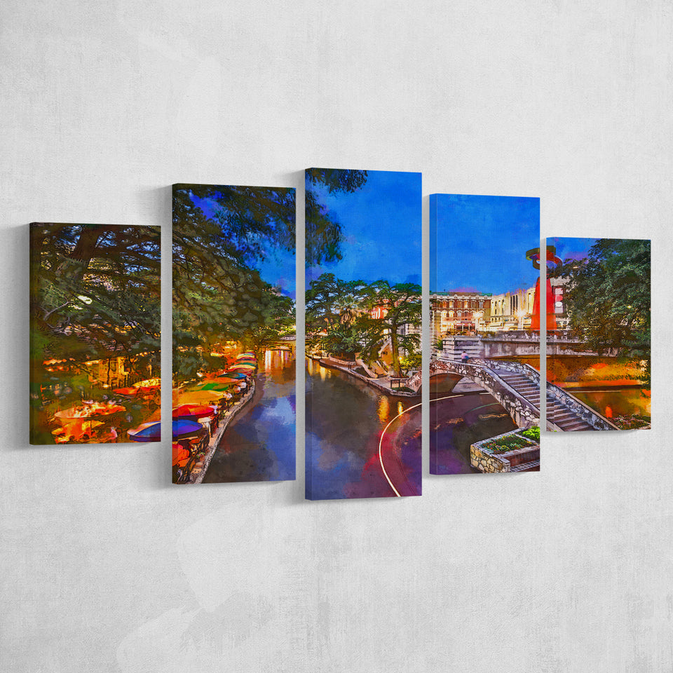 San Antonio Texas Usa Cityscape River 5 Pieces Mixed Canvas Prints Wall Art Home Decor