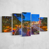 San Antonio Texas Usa Cityscape River 5 Pieces Mixed Canvas Prints Wall Art Home Decor
