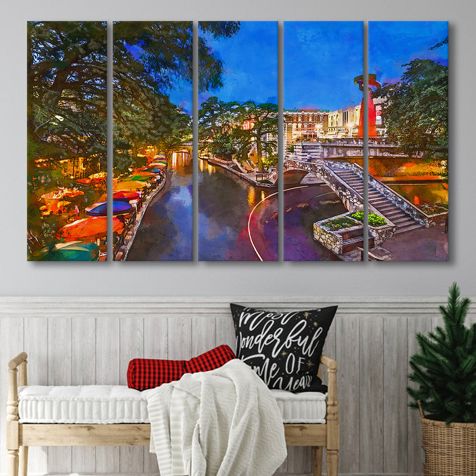 San Antonio Texas Usa Cityscape River 5 Pieces Extra Large Canvas Prints Wall Art Home Decor