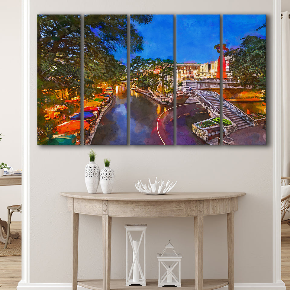 San Antonio Texas Usa Cityscape River 5 Pieces Extra Large Canvas Prints Wall Art Home Decor