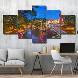 San Antonio Texas Usa Cityscape River 5 Pieces Mixed Canvas Prints Wall Art Home Decor