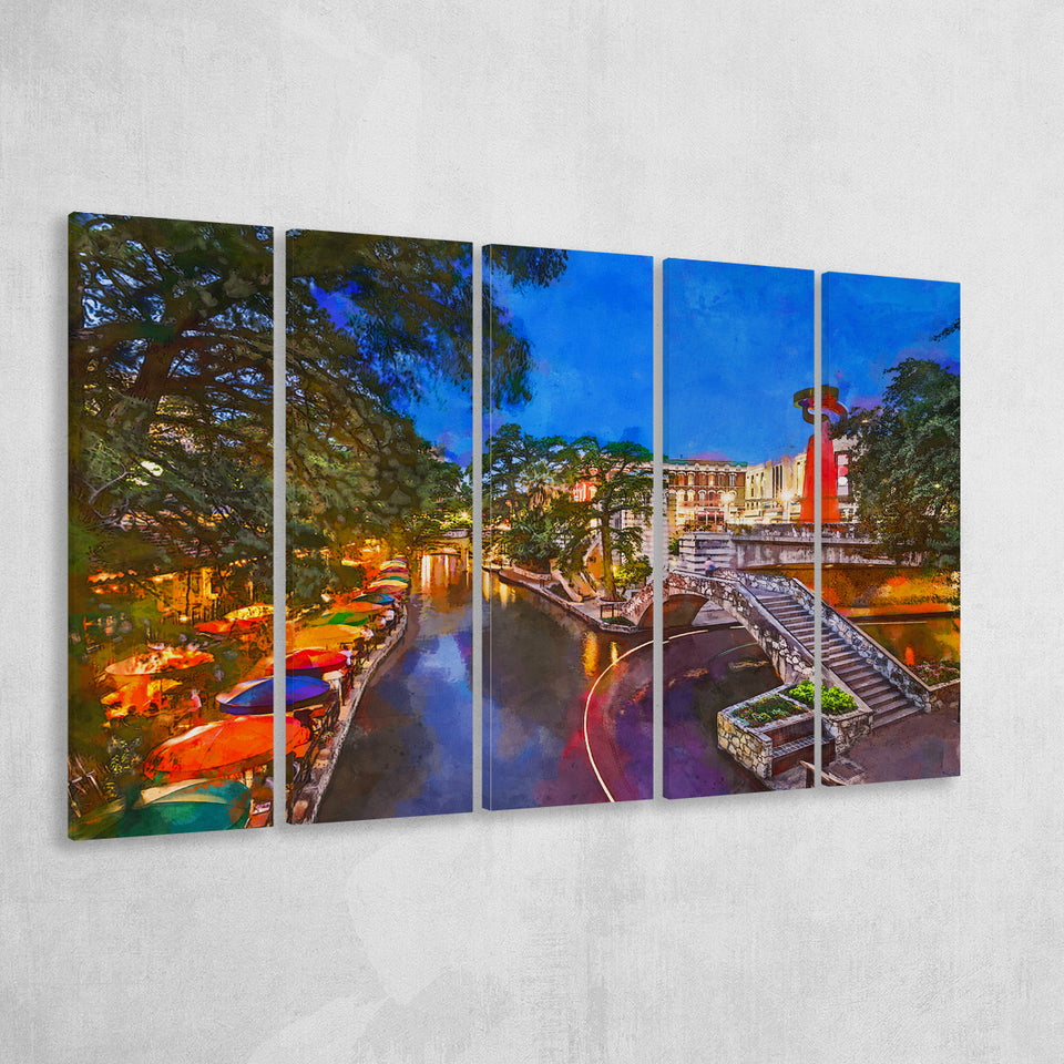 San Antonio Texas Usa Cityscape River 5 Pieces Extra Large Canvas Prints Wall Art Home Decor