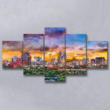 San Antonio Texas Usa Downtown Skyline 5 Pieces Mixed Canvas Prints Wall Art Home Decor