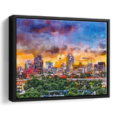 San Antonio Texas Usa Downtown Skyline City Art Watercolor Framed Canvas Prints Wall Art Home Decor,Floating Frame