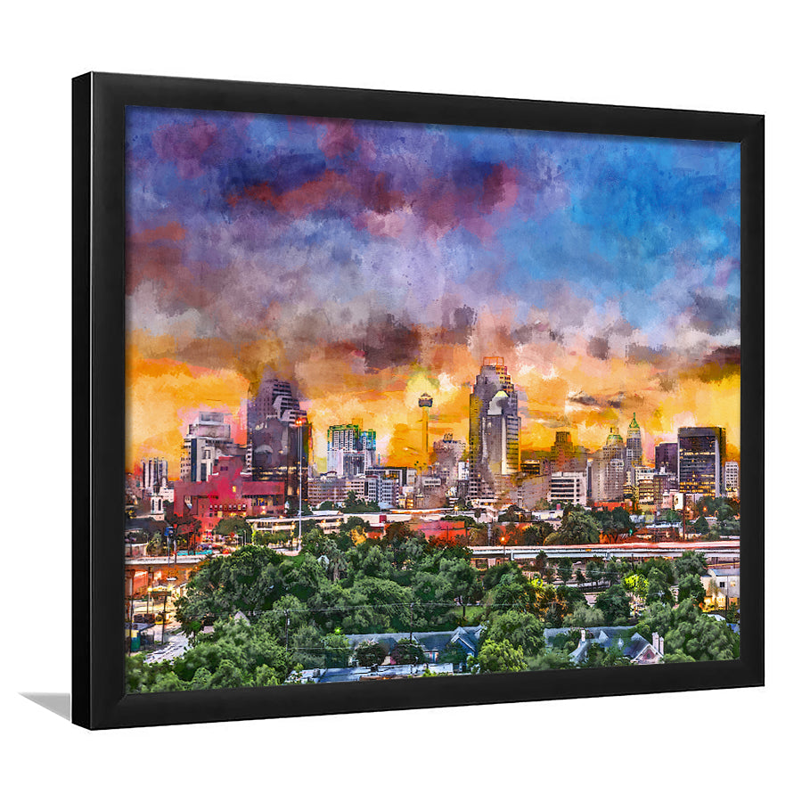 San Antonio Texas Usa Downtown Skyline City Art Watercolor Framed Art Prints Wall Art Decor,Framed Picture