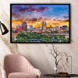 San Antonio Texas Usa Downtown Skyline City Art Watercolor Framed Canvas Prints Wall Art Home Decor,Floating Frame