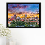 San Antonio Texas Usa Downtown Skyline City Art Watercolor Framed Canvas Prints Wall Art Home Decor,Floating Frame