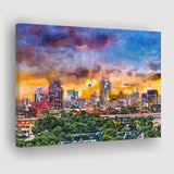 San Antonio Texas Usa Downtown Skyline City Art Watercolor Canvas Prints Wall Art Home Decor, Large Canvas